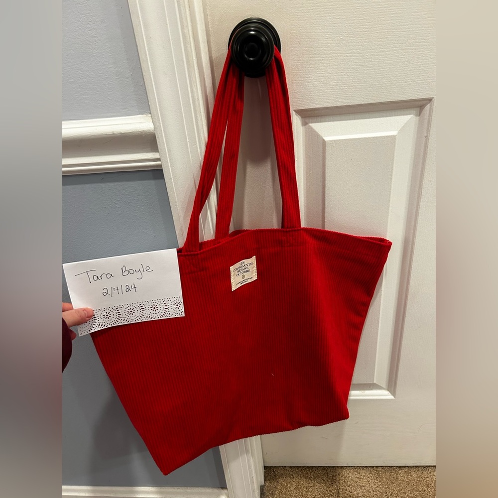 Sézane cherry-red corduroy tote